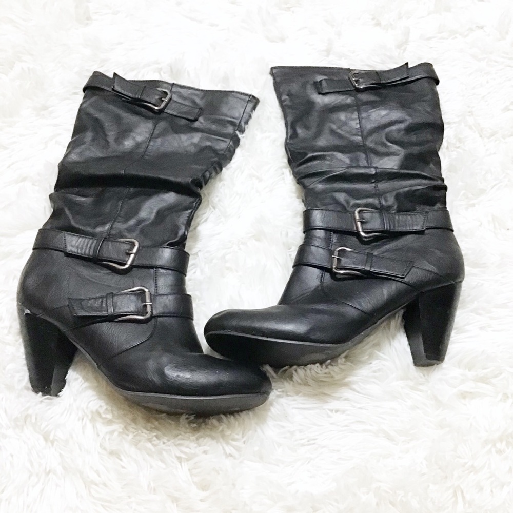 Slip On, Faux Leather, Strappy Knee Boots